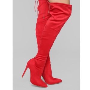 Red Suede Thigh High Boots